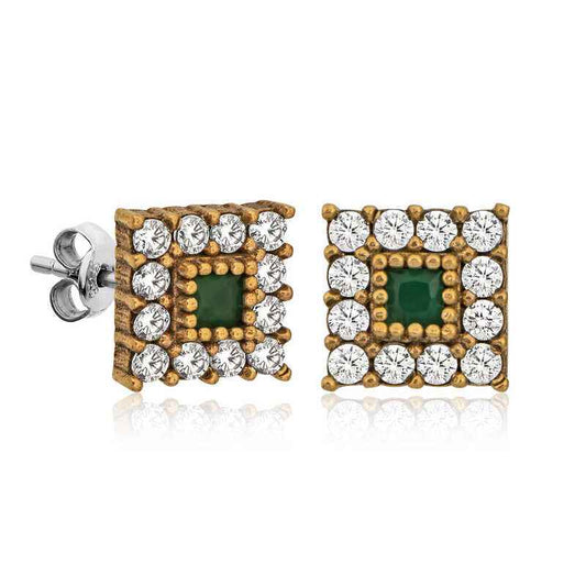 Authentic Square Stud Women's Silver Earrings