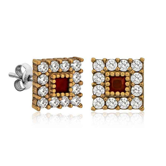 Authentic Square Stud Women's Silver Earrings
