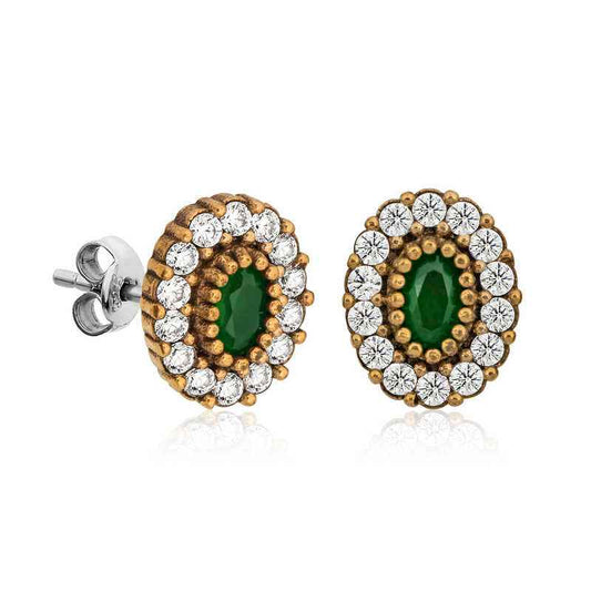 Antique Oval Stud Women's Silver Earrings