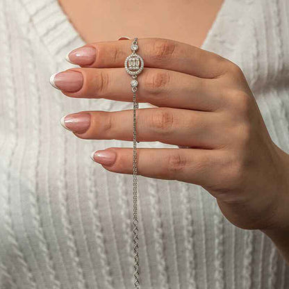 Oval Baguette Stone Women's Silver Bracelet