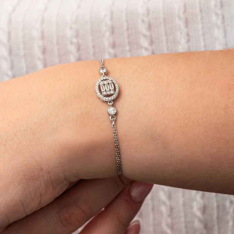 Oval Baguette Stone Women's Silver Bracelet