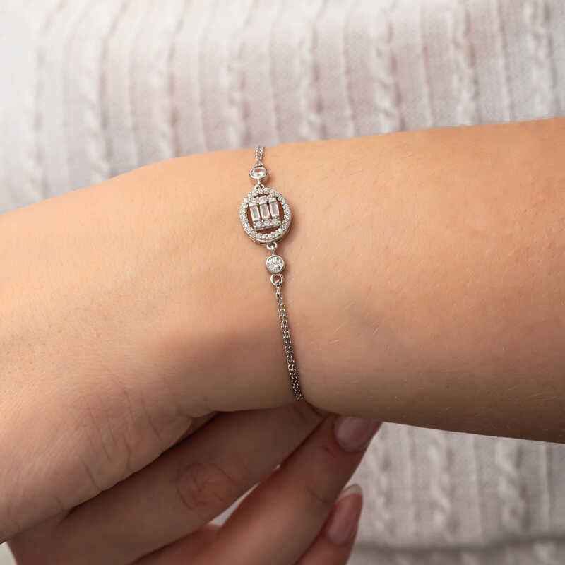 Oval Baguette Stone Women's Silver Bracelet
