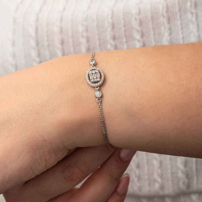 Oval Baguette Stone Women's Silver Bracelet