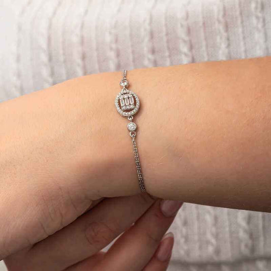 Oval Baguette Stone Women's Silver Bracelet