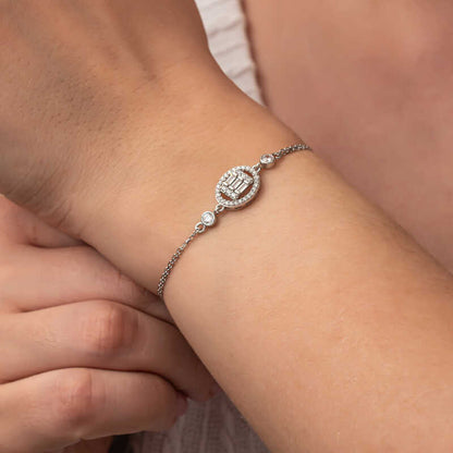 Oval Baguette Stone Women's Silver Bracelet