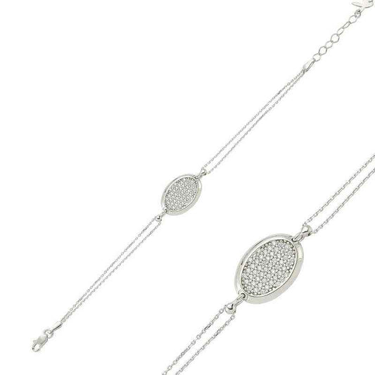 Oval White Stone Women's Silver Bracelet