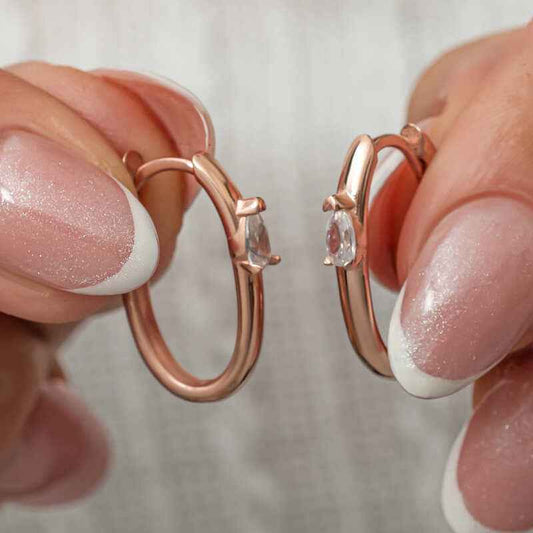 Oval Drop Stone Women's Rose Plated Silver Earrings