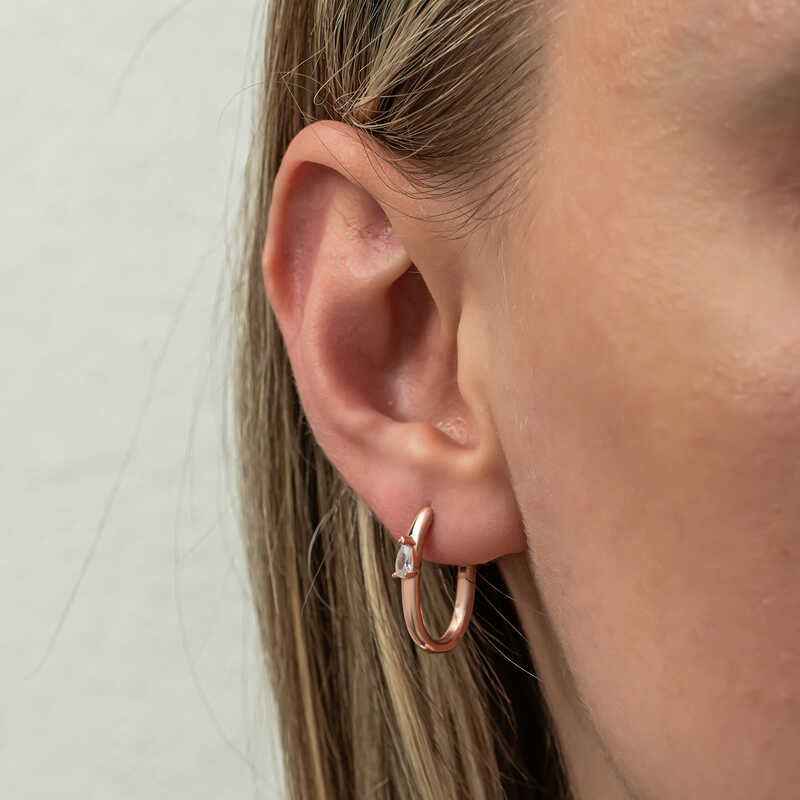 Oval Drop Stone Women's Rose Plated Silver Earrings