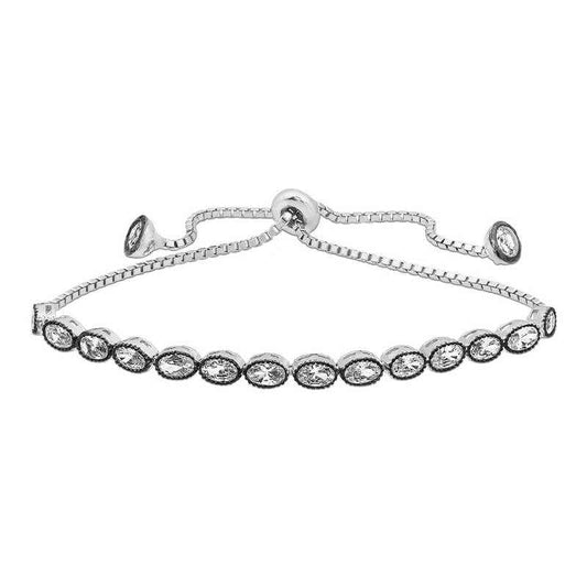 Oval Cut Diamond Setting Elevator Silver Bracelet
