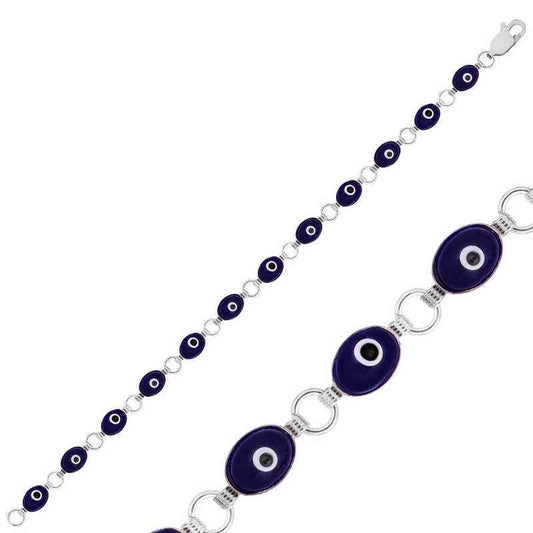 Oval Evil Eye Women's Silver Bracelet