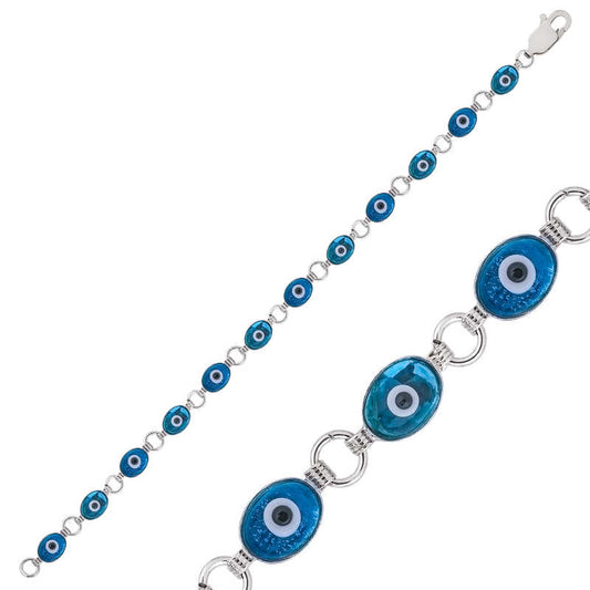 Bracelet ovale en argent pour femme avec mauvais œil