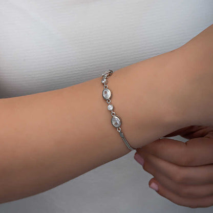 Oval Stone Women's Silver Bracelet
