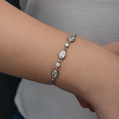 Oval Stone Women's Silver Bracelet