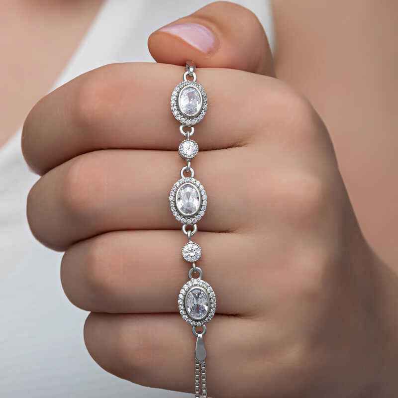 Oval Stone Women's Silver Bracelet