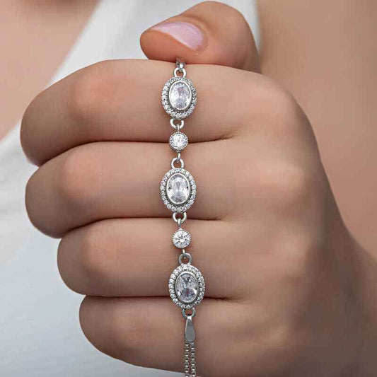 Oval Stone Women's Silver Bracelet