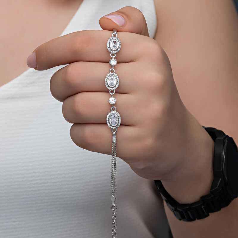 Oval Stone Women's Silver Bracelet
