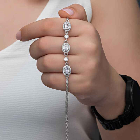 Oval Stone Women's Silver Bracelet