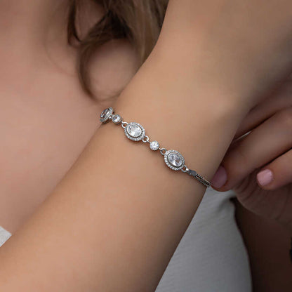 Oval Stone Women's Silver Bracelet