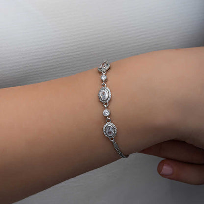 Oval Stone Women's Silver Bracelet