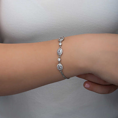 Oval Stone Women's Silver Bracelet