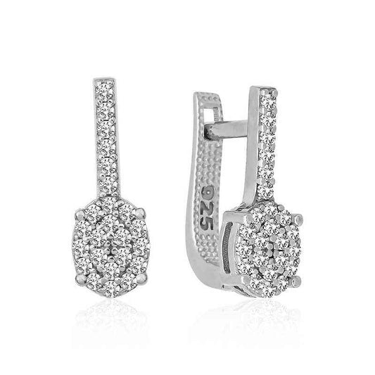 Oval Stone Silver Earrings
