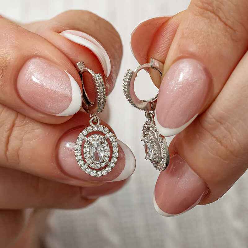 Oval Stone Dangle Women's Silver Earrings