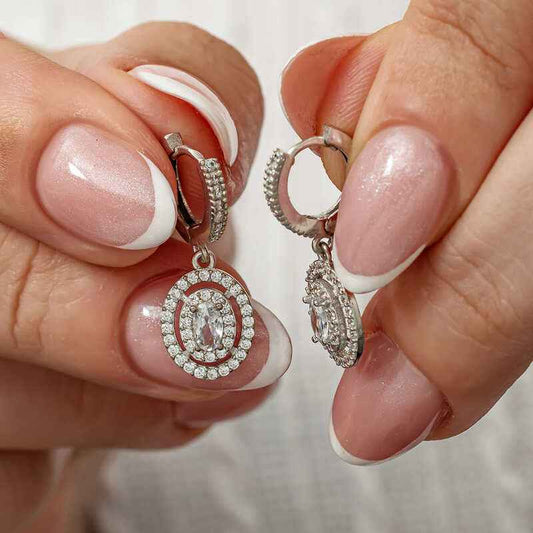 Oval Stone Dangle Women's Silver Earrings