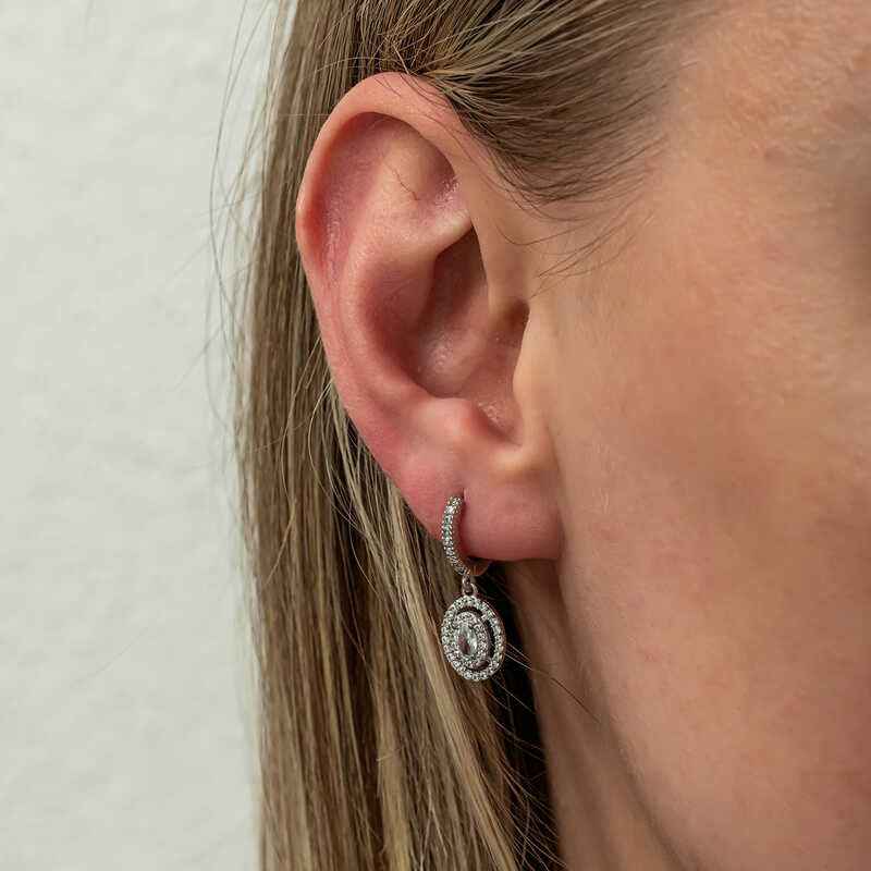 Oval Stone Dangle Women's Silver Earrings