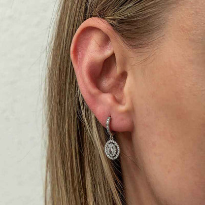 Oval Stone Dangle Women's Silver Earrings