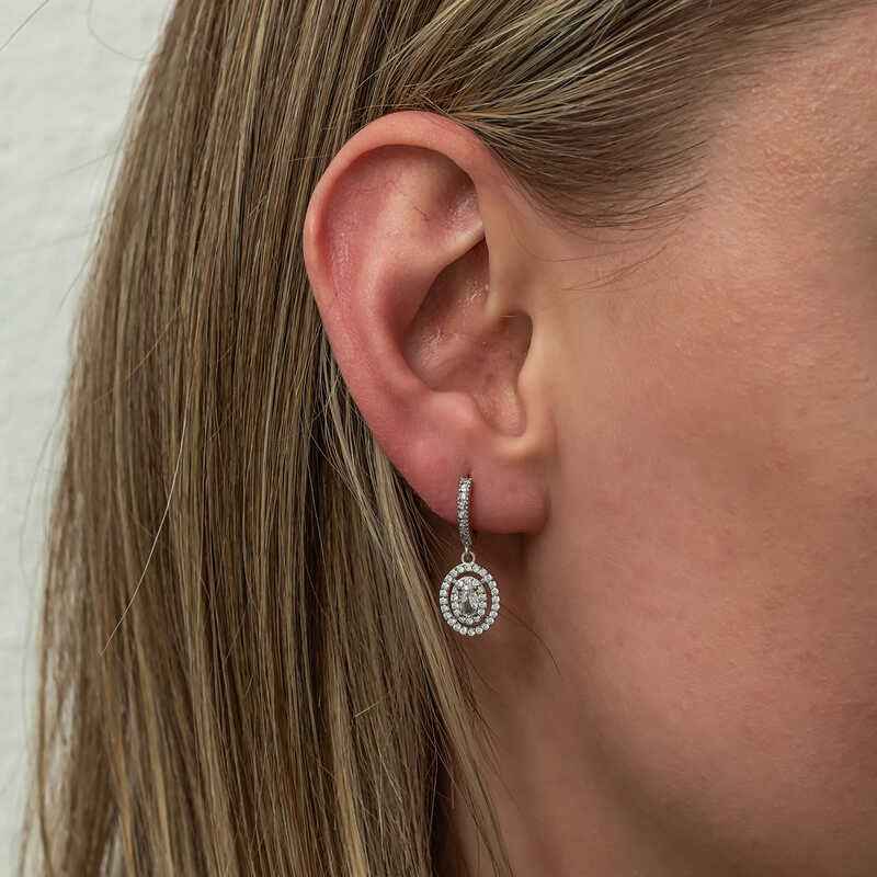 Oval Stone Dangle Women's Silver Earrings
