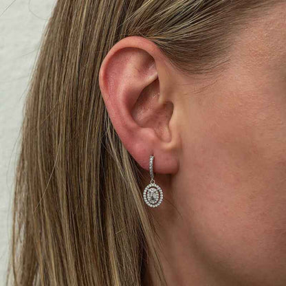 Oval Stone Dangle Women's Silver Earrings