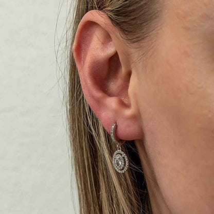 Oval Stone Dangle Women's Silver Earrings