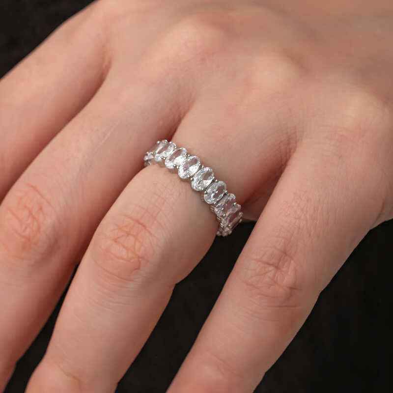 Oval Stone Full Halo Women's Silver Ring