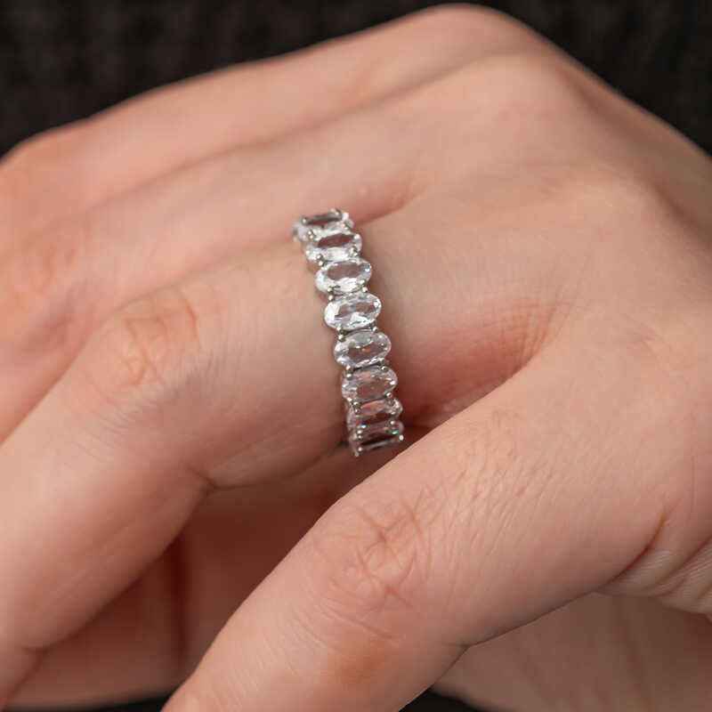 Oval Stone Full Halo Women's Silver Ring