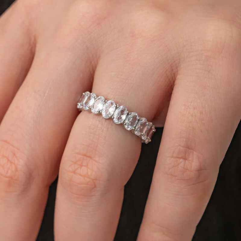 Oval Stone Full Halo Women's Silver Ring