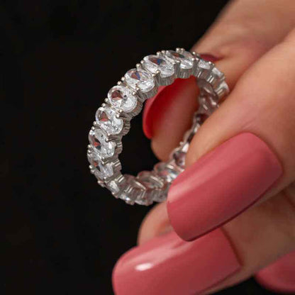 Oval Stone Full Halo Women's Silver Ring
