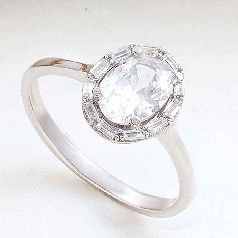 Oval Zircon Stone Women's Silver Ring
