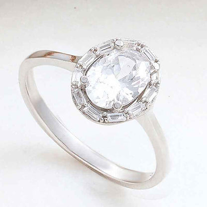 Oval Zircon Stone Women's Silver Ring