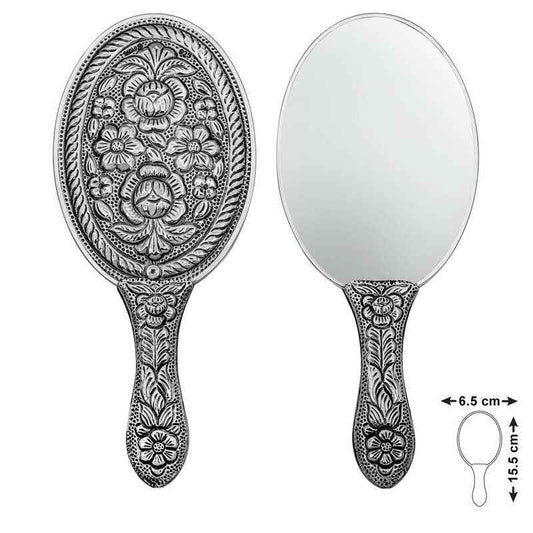 Daisy and Rose Motif Silver Hand Mirror
