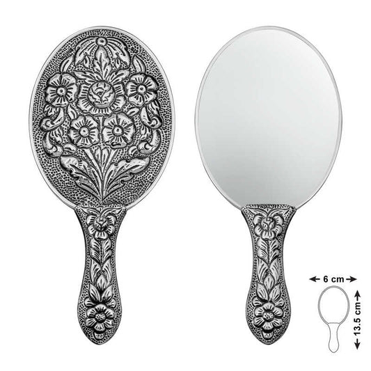 Miroir à main à motif marguerite et rose argenté