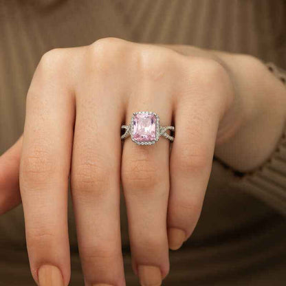 Pink Baguette Women's Silver Ring