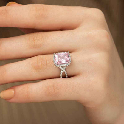 Pink Baguette Women's Silver Ring