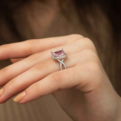 Pink Baguette Women's Silver Ring