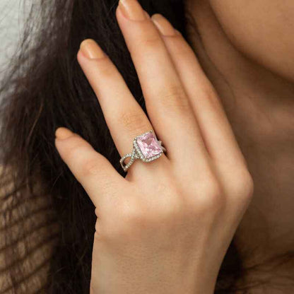 Pink Baguette Women's Silver Ring