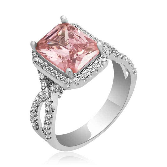 Pink Baguette Women's Silver Ring