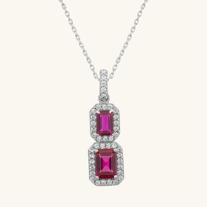 Pink Baguette Stone Women's Silver Necklace