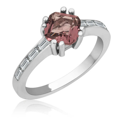 Pink Baguette Single Stone Women's Silver Ring