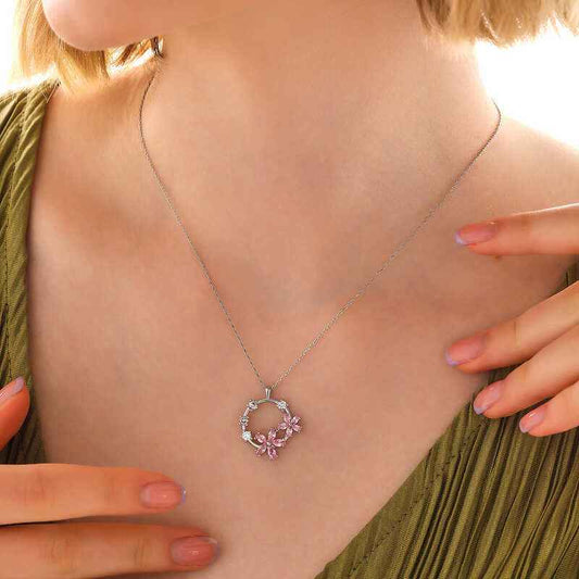 Pink Flower Women's Silver Pendant