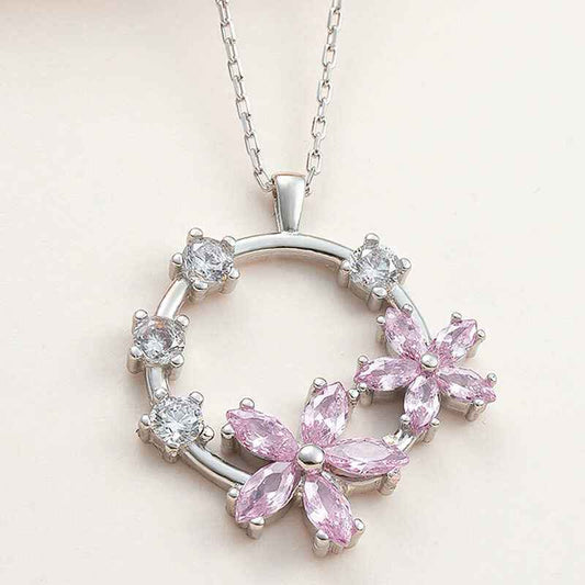 Pink Flower Women's Silver Pendant