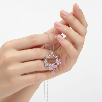 Rosa Blume Damen Silber Halskette